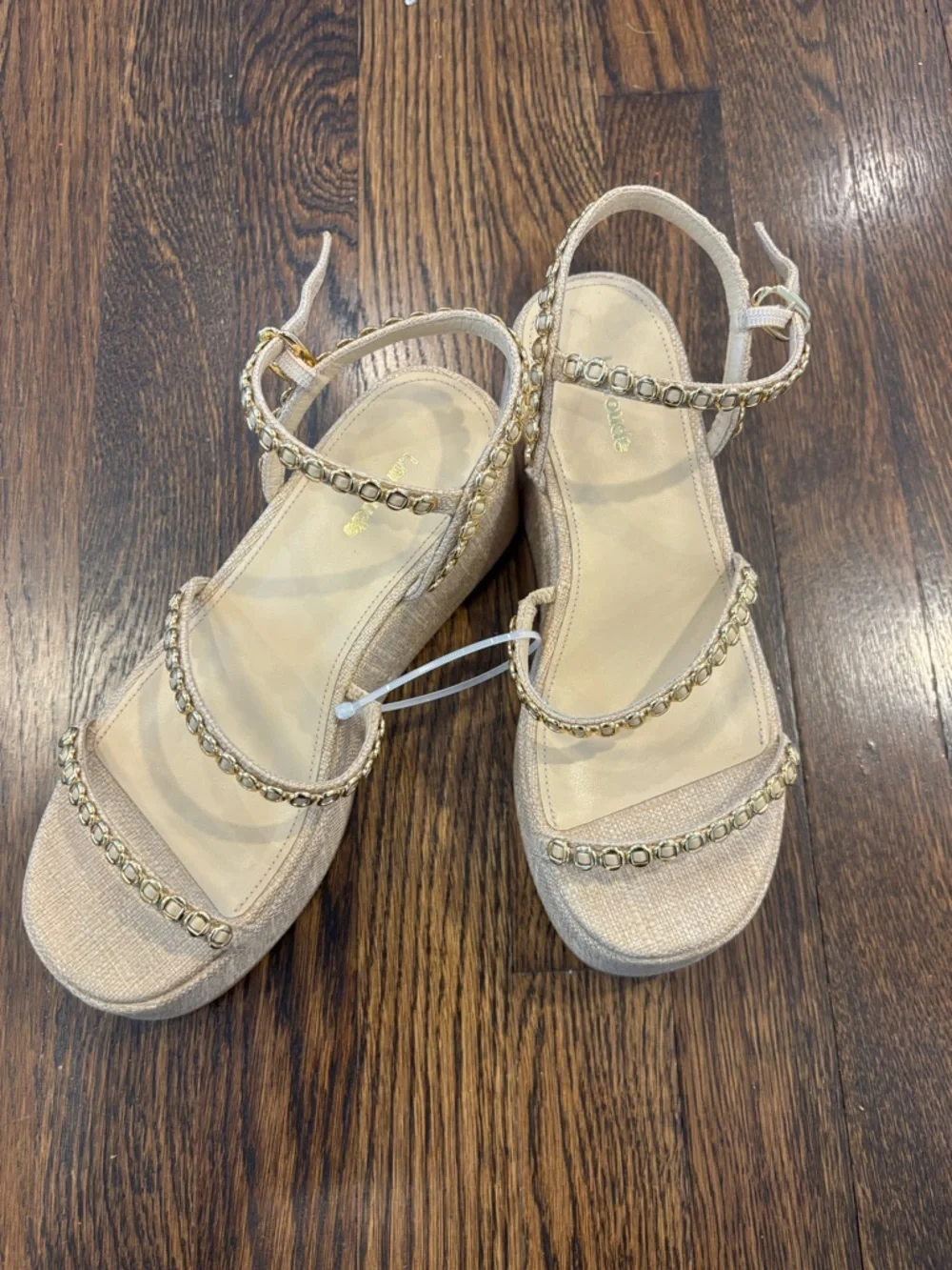Larroudé Gio Milanina Platform Sandals Raffia Gold Size 7.5